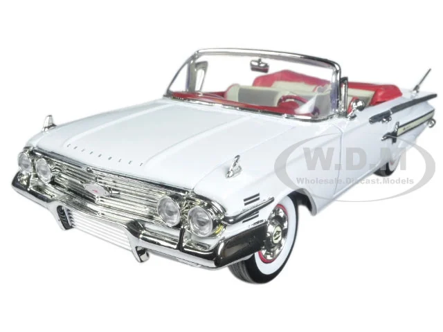 1960 Chevrolet Impala Convertible White with Red Interior 1/18 Diecast Model Car by Motormax - Chevrolet Models