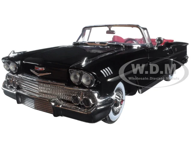 1958 Chevrolet Impala Convertible Black with Red Interior "Timeless Classics" 1/18 Diecast Model Car by Motormax - Chevrolet Models