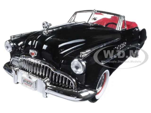 1949 Buick Roadmaster Black with Red Interior 1/18 Diecast Model Car by Motormax - Buick Models