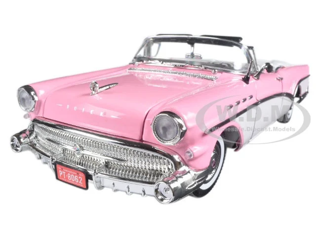 1957 Buick Roadmaster Convertible Pink and White 1/18 Diecast Model Car by Motormax - Buick Models