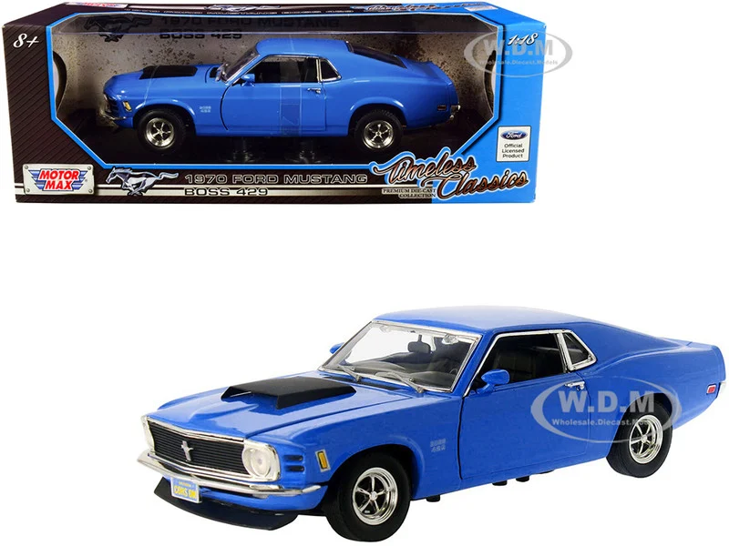 1970 Ford Mustang Boss 429 Dark Blue "Timeless Classics" Series 1/18 Diecast Model Car by Motormax - Ford Models