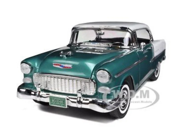 1955 Chevrolet Bel Air Hard Top Green Metallic and White 1/18 Diecast Model Car by Motormax - Chevrolet Models
