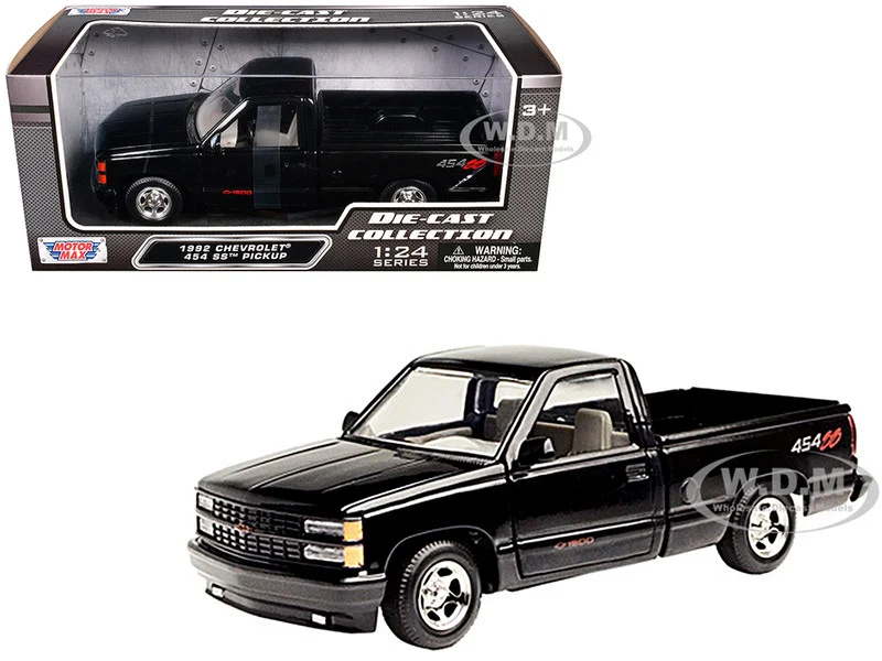 1992 Chevrolet 454 SS Pickup Truck Black 1/24 Diecast Model Car by Motormax - Chevrolet Models