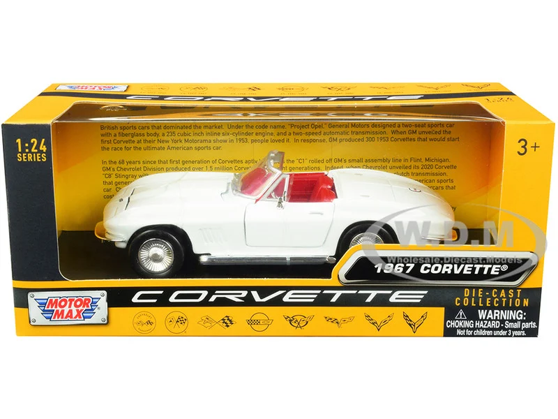 1967 Chevrolet Corvette C2 Convertible White with Red Interior "History of Corvette" Series 1/24 Diecast Model Car by Motormax - Chevrolet Models