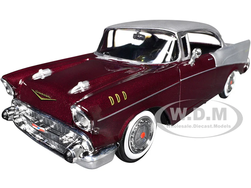 1957 Chevrolet Bel Air Burgundy Metallic and Silver Metallic "Timeless Legends" Series 1/24 Diecast Model Car by Motormax - Chevrolet Models