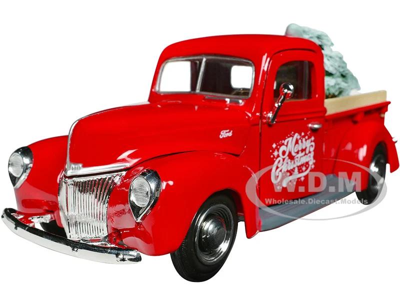 1940 Ford Pickup Truck Red "Merry Christmas" with Tree Accessory 1/24 Diecast Model Car by Motormax - Ford Models
