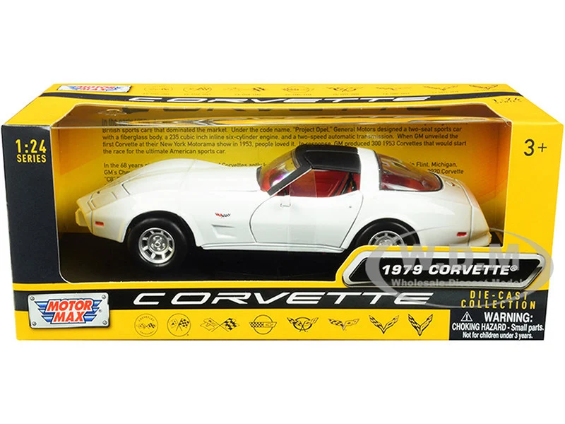 1979 Chevrolet Corvette C3 White with Black Top and Red Interior "History of Corvette" Series 1/24 Diecast Model Car by Motormax - Chevrolet Models