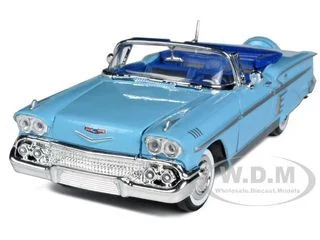 1958 Chevrolet Impala Convertible Blue 1/24 Diecast Model Car by Motormax - Chevrolet Models