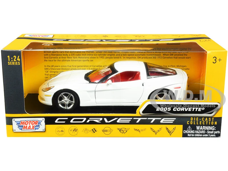 2005 Chevrolet Corvette C6 White with Red Interior "History of Corvette" Series 1/24 Diecast Model Car by Motormax - Chevrolet Models