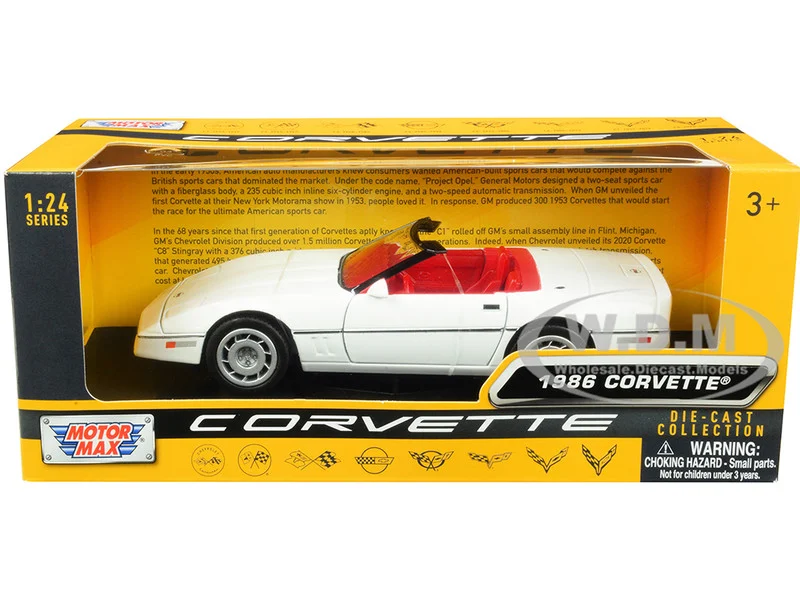 1986 Chevrolet Corvette C4 Convertible White with Red Interior "History of Corvette" Series 1/24 Diecast Model Car by Motormax - Chevrolet Models