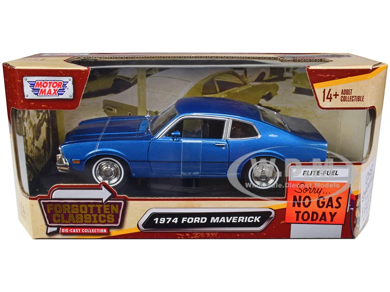 1974 Ford Maverick Blue Metallic "Forgotten Classics" Series 1/24 Diecast Model Car by Motormax - Ford Models