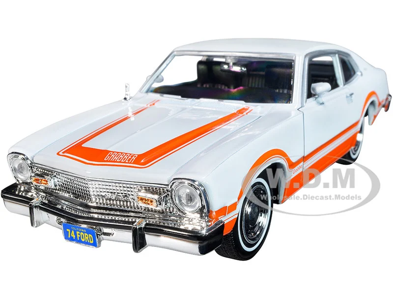 1974 Ford Maverick Grabber White with Orange Stripes "Forgotten Classics" Series 1/24 Diecast Model Car by Motormax - Ford Models
