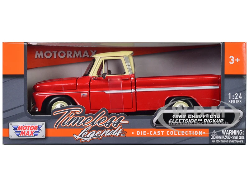 1966 Chevrolet C10 Fleetside Pickup Truck Red with Cream Top "American Classics" 1/24 Diecast Model Car by Motormax - Chevrolet Models