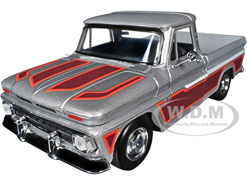 1966 Chevrolet C10 Fleetside Pickup Truck Silver Metallic with Brown Sides "American Classics" Series 1/24 Diecast Model Car by Motormax - Chevrolet Models