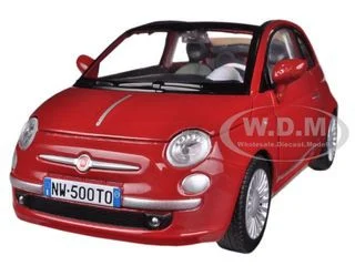 Fiat 500 Nuova Cabrio Red 1/24 Diecast Model Car by Motormax - Fiat Models
