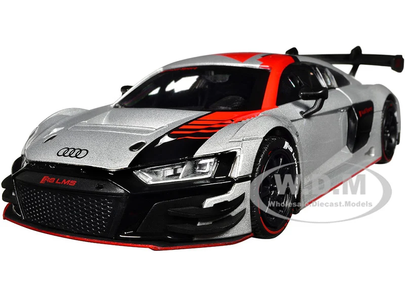 Audi R8 LMS GT3 Silver Metallic with Graphics "GT Racing" Series 1/24 Diecast Model Car by Motormax - Audi Models