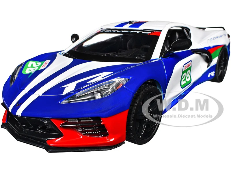 2020 Chevrolet Corvette #28 White with Blue Graphics "GT Racing" Series 1/24 Diecast Model Car by Motormax - Chevrolet Models