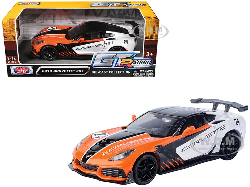 2019 Chevrolet Corvette ZR1 #24 Orange and White with Black Graphics "GT Racing" Series 1/24 Diecast Model Car by Motormax - Chevrolet Models
