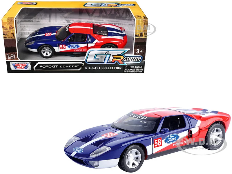 Ford GT Concept #58 Blue and Red with White Stripes "GT Racing" Series 1/24 Diecast Model Car by Motormax - Ford Models