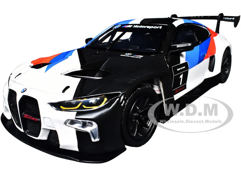 BMW M4 GT3 #1 White with Black, Blue and Red Graphics "GT Racing" Series 1/24 Diecast Model Car by Motormax - BMW Models