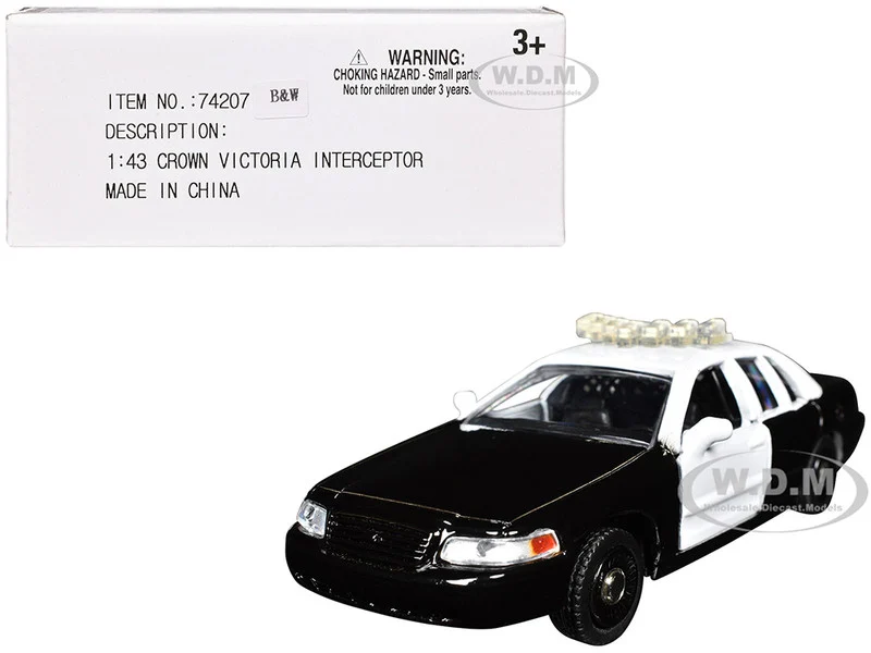 Ford Crown Victoria Police Interceptor Black and White 1/43 Diecast Model Car by Motormax - Ford Models