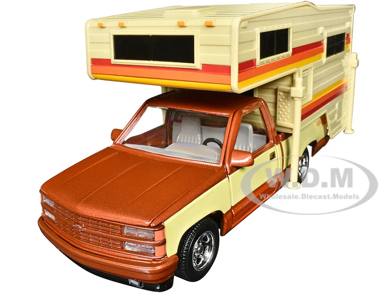 1992 Chevrolet 454 SS Pickup Truck Copper Metallic with Beige Sides with Camper Shell "American Classics" Series 1/24 Diecast Model Car by Motormax - Chevrolet Models