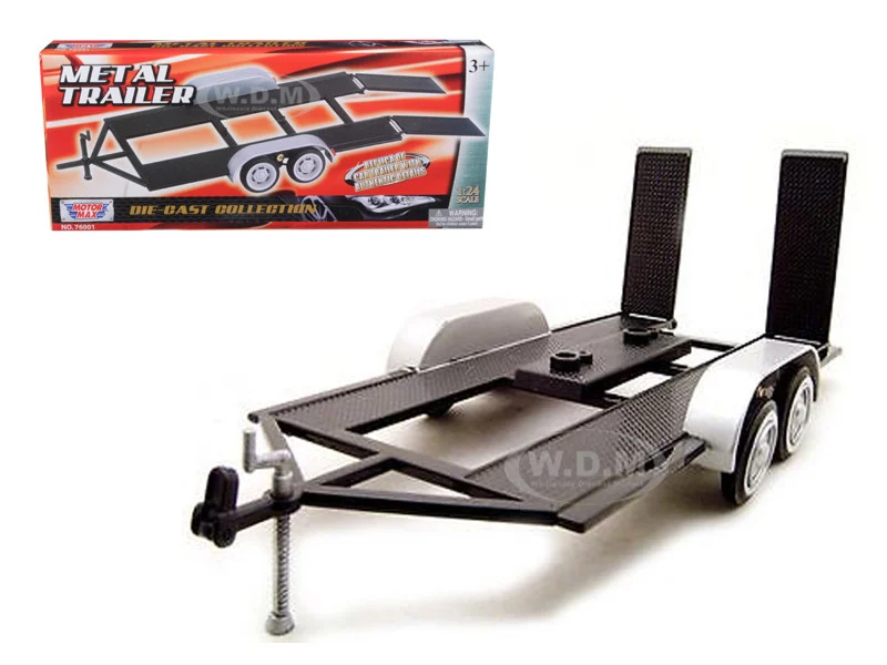 Diecast Tandem Car Trailer Black for 1/24 Scale Models by Motormax - Accessories