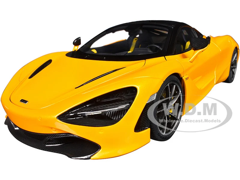 McLaren 720S Volcano Yellow with Black Top and Carbon Accents 1/18 Model Car by Autoart - McLaren Models