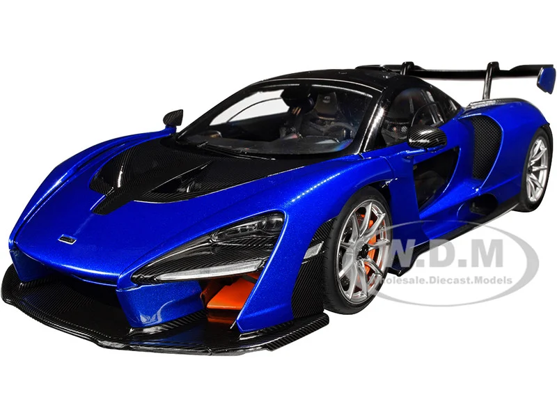 Mclaren Senna Trophy Kyanos Blue and Black with Carbon Accents 1/18 Model Car by Autoart - McLaren Models