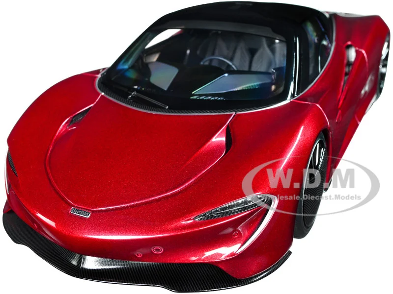 McLaren Speedtail Volcano Red Metallic with Black Top and Suitcase Accessories 1/18 Model Car by Autoart - McLaren Models