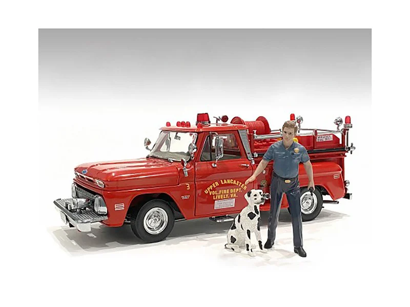 "Firefighters" Fire Dog Training Figures (Trainer and Dog) for 1/24 Scale Models by American Diorama - Accessories