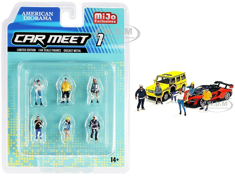 "Car Meet 1" 6 piece Diecast Figurine Set for 1/64 Scale Models by American Diorama - Accessories