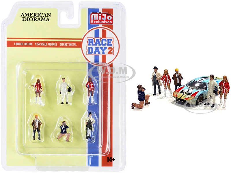 "Race Day 2" 6 piece Diecast Figurine Set for 1/64 Scale Models by American Diorama - Accessories