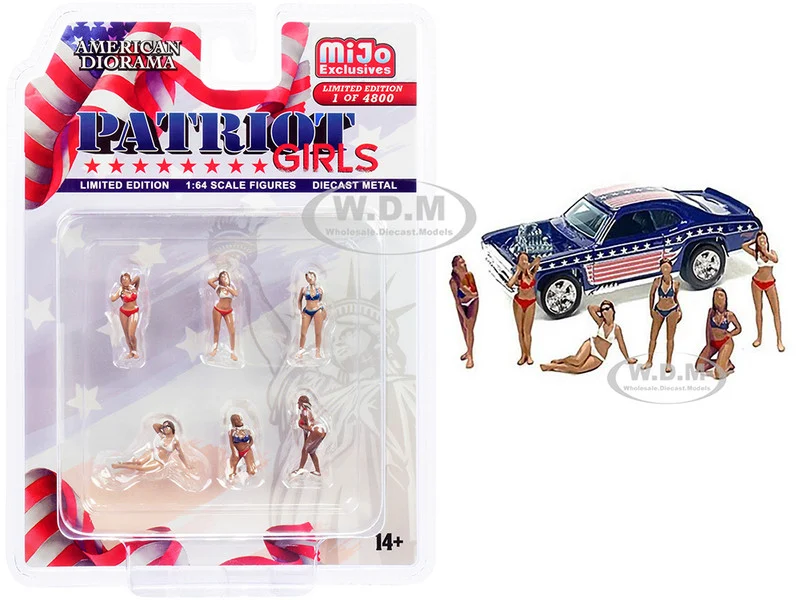 "Patriot Girls" 6 piece Diecast Figurines Set Limited Edition to 4800 pieces Worldwide for 1/64 Scale Models by American Diorama - Figures