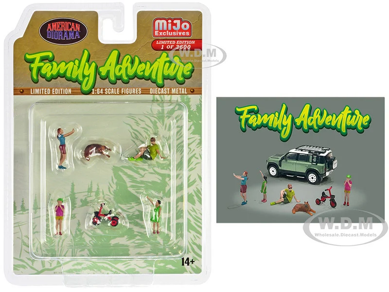 "Family Adventure" 6 piece Diecast Figure Set (4 Figures, 1 Dog, 1 Tricycle) Limited Edition to 3600 pieces Worldwide 1/64 Scale Models by American Diorama - Accessories