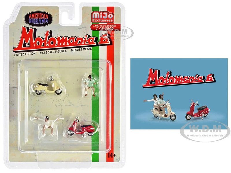 "Motomania 6" 4 piece Diecast Figure Set (2 Figures, 2 Scooters) Limited Edition to 4800 pieces Worldwide 1/64 Scale Models by American Diorama - Accessories
