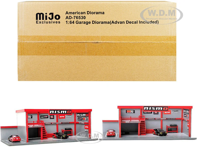 "Garage Diorama Advan" Diorama with Decals for 1/64 Scale Models by American Diorama - Accessories