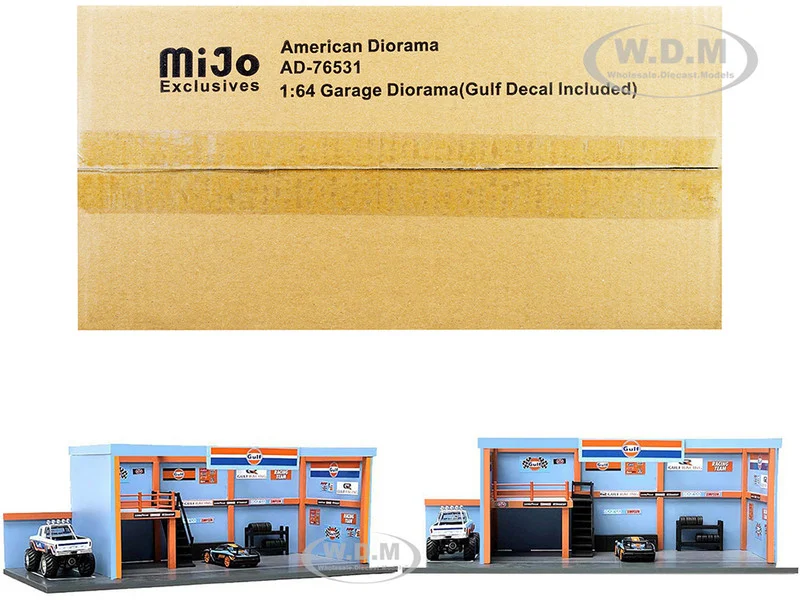 "Garage Diorama Gulf Oil" Diorama with Decals for 1/64 Scale Models by American Diorama - Accessories