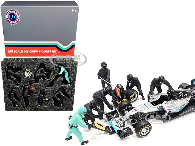 Formula One F1 Pit Crew 7 Figurine Set Team Black for 1/18 Scale Models by American Diorama - Formula 1 Models