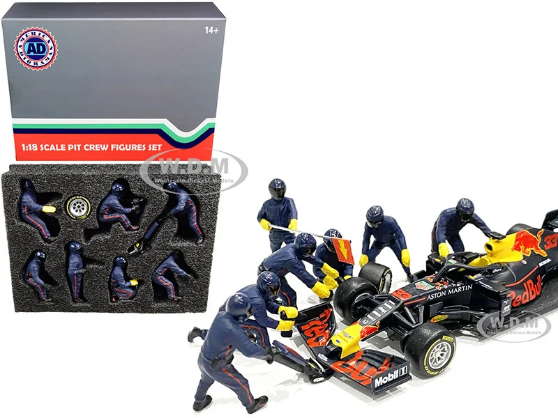 Formula One F1 Pit Crew 7 Figurine Set Team Blue for 1/18 Scale Models by American Diorama - Formula 1 Models