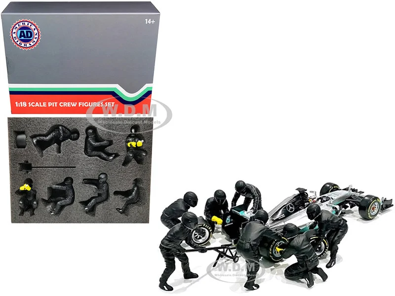 Formula One F1 Pit Crew 7 Figurine Set Team Black Release II for 1/18 Scale Models by American Diorama - Formula 1 Models
