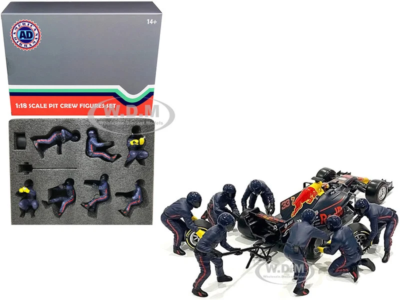 Formula One F1 Pit Crew 7 Figurine Set Team Blue Release II for 1/18 Scale Models by American Diorama - Formula 1 Models