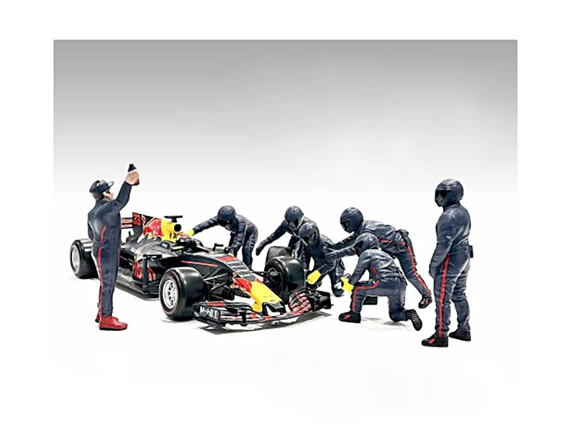 Formula One F1 Pit Crew 7 Figure Set Team Blue Release III for 1/18 Scale Models by American Diorama - Formula 1 Models