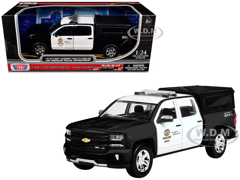 2017 Chevrolet Silverado 1500 LT Z71 Crew Cab Pickup Truck "Los Angeles Police Department" Black and White "Law Enforcement and Public Service" Series 1/27 Diecast Model Car by Motormax - Chevrolet Models