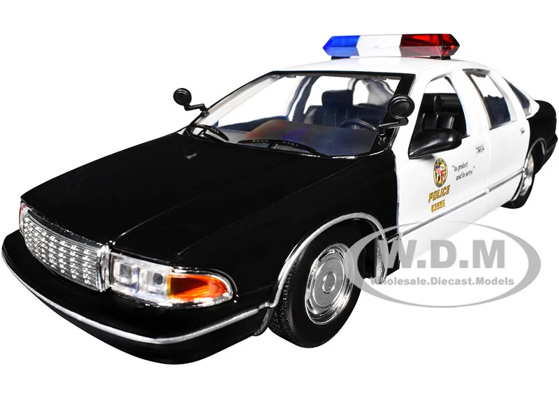 1993 Chevrolet Caprice Police Car "LAPD (Los Angeles Police Department)" Black and White "Law Enforcement and Public Service" Series 1/24 Diecast Model Car by Motormax - Chevrolet Models