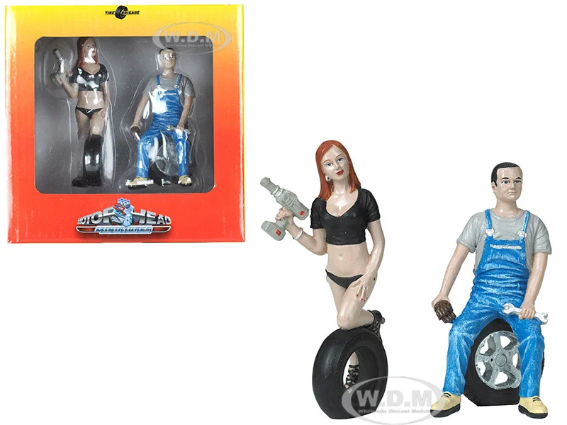 Michele and Derek Tire Brigade 2 piece Figurine Set 1/18 by Motorhead Miniatures - Accessories