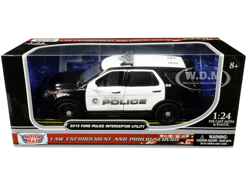 2015 Ford Police Interceptor Utility "San Gabriel Police" (California) Black and White 1/24 Diecast Model Car by Motormax - Ford Models