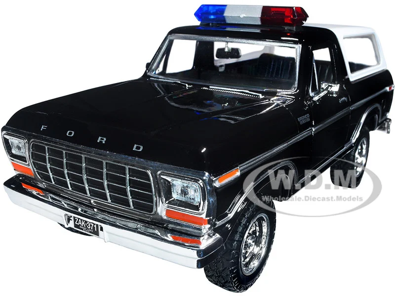 1978 Ford Bronco Police Car Unmarked Black with White Top "Law Enforcement and Public Service" Series 1/24 Diecast Model Car by Motormax - Ford Models