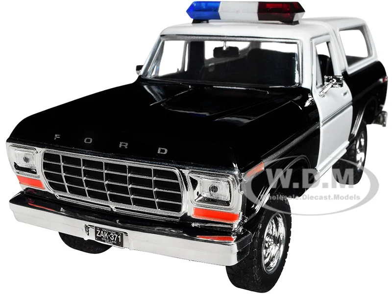 1978 Ford Bronco Police Car Unmarked Black and White "Law Enforcement and Public Service" Series 1/24 Diecast Model Car by Motormax - Ford Models