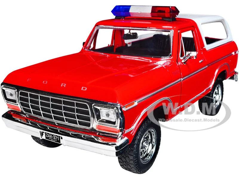 1978 Ford Bronco Fire Department Unmarked Red "Law Enforcement and Public Service" Series 1/24 Diecast Model Car by Motormax - Ford Models